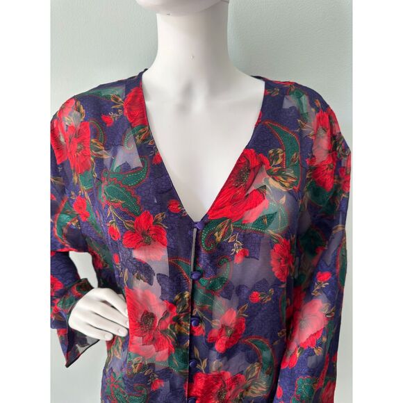 Vintage Victoria's Secret Gold Label Sheer Rose Floral Paisley Top Blouse size L - Picture 7 of 7